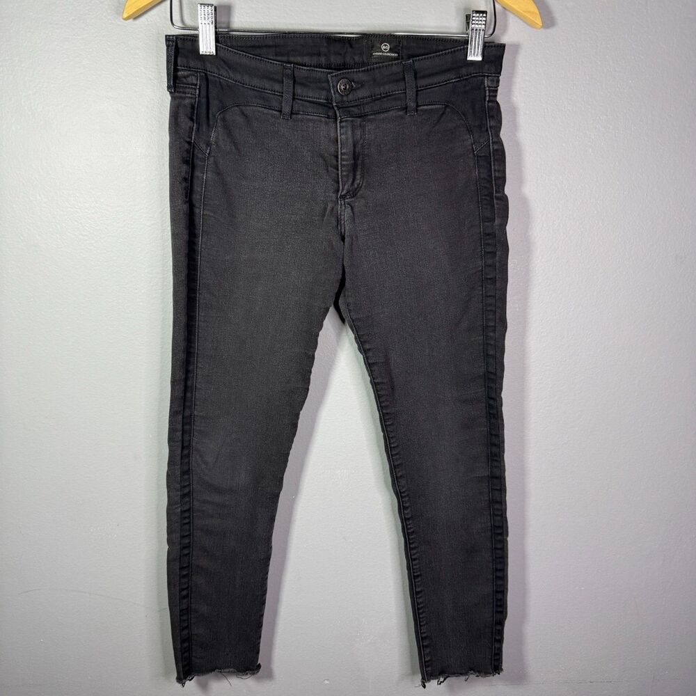 AG Adriano Goldschmied Women's Black Skinny Raw Hem Ankle Jeans Size 27R